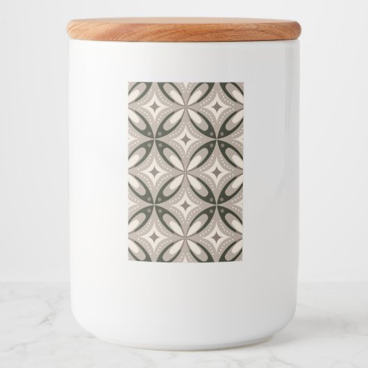 Beige en bruine retro cirkelvormen voedselcontainer etiket (Voorkant)