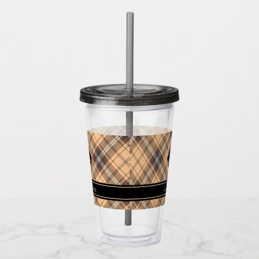 Beige en bruine Tartan Acryl Drinkbeker (Rechts)
