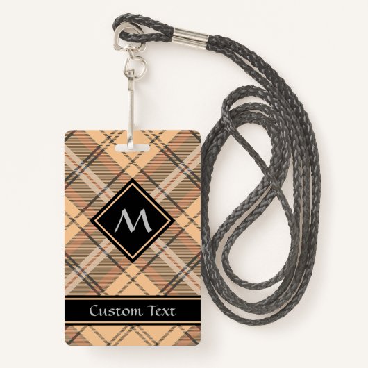 Beige en bruine Tartan Badge (Voorkant met draagriem)