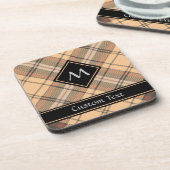 Beige en bruine Tartan Bier Onderzetter (Linkerzijde)