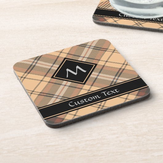 Beige en bruine Tartan Bier Onderzetter (Linkerzijde)