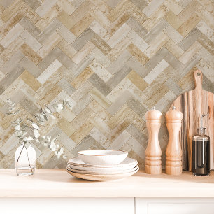 Beige en Crème Heringbone Chevron Behang
