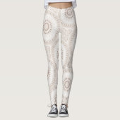 Beige en crème Mandala patroon Leggings (Voorkant)