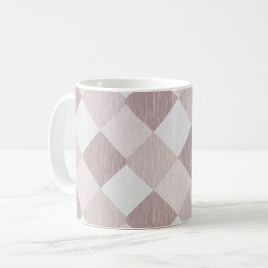 Beige en grijs geometrisch patchworkpatroon schuin koffiemok (Voorkant links)