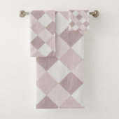 Beige en Grijze Geometrische Patchwork Patroon Obl Bad Handdoek (Insitu)