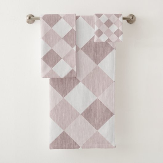 Beige en Grijze Geometrische Patchwork Patroon Obl Bad Handdoek (Insitu)