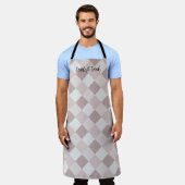 Beige en Grijze Geometrische Patchwork Patroon Obl Schort (Gedragen)