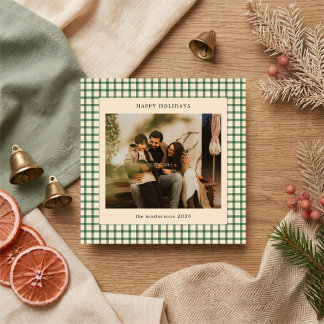 Beige En Groen Geruit Foto Elegant Feestdagenkaart