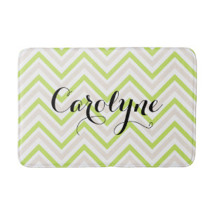 Beige en groene dunne Chevron Patroon Gepersonalis Badmat