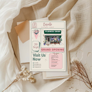 Beige en groene elegante openingskaart voor bloeme kaart