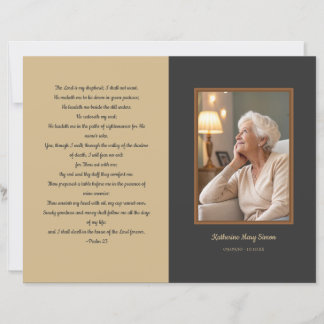 Beige en houtskool 4-pagina begrafenisprogramma