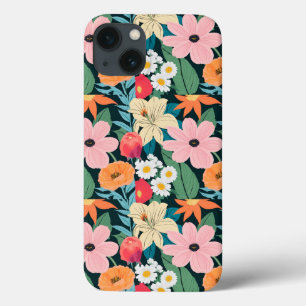 Beige en kleurrijke illustratieve bloementelefoon iPhone 13 hoesje
