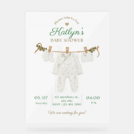 Beige en lichtgroene Baby shower uitnodiging Acryl Bord