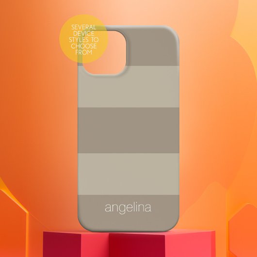 Beige en Linen Modern Striped Pattern Custom Name Case-Mate iPhone Case