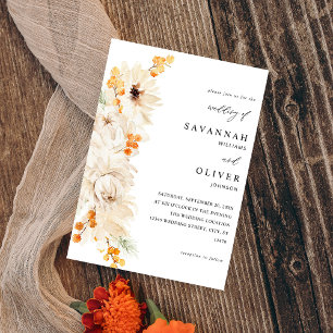 Beige en Oranje Floral Wedding Kaart