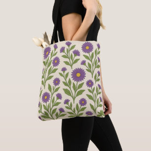 Beige en paarse bloemen boodschappentas draagtas