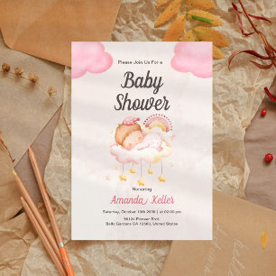 Beige en Pastel Roze Baby Slaap Baby shower Kaart