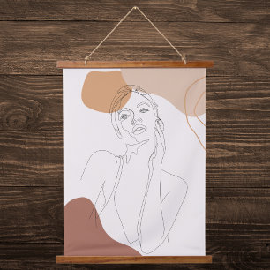 Beige en Peach moderne lijnkunst Hangend Wandkleed