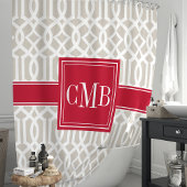 Beige en rode trellis monogram douchegordijn