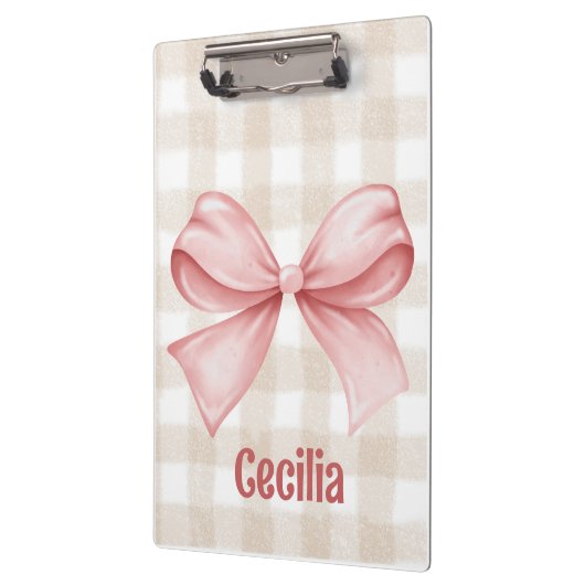 Beige en roze gingham met waterverf boog klembord (Links)