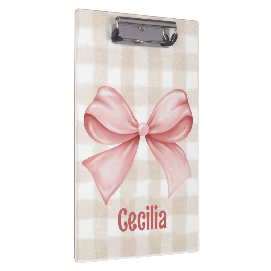 Beige en roze gingham met waterverf boog klembord (Rechts)