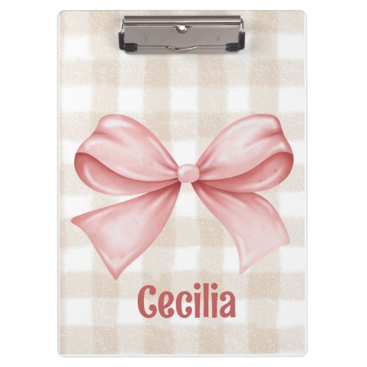 Beige en roze gingham met waterverf boog klembord (Voorkant)