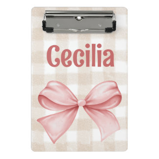 Beige en roze gingham met waterverf boog mini klembord