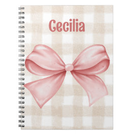 Beige en roze gingham met waterverf boog notitieboek