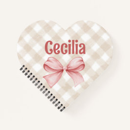 Beige en roze gingham met waterverf boog notitieboek