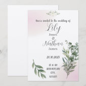 Beige en roze huwelijksuitnodiging sjabloon kaart (Voorkant / Achterkant)