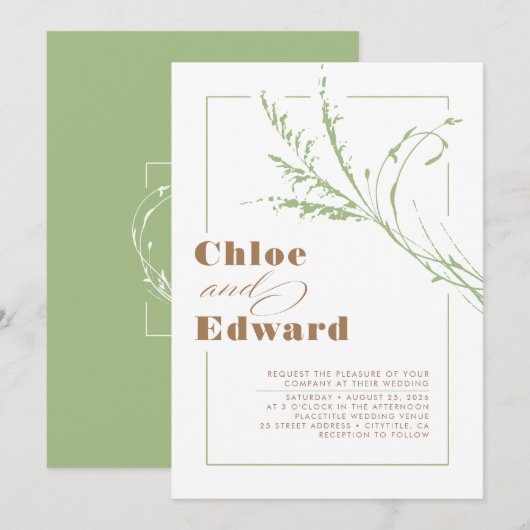 Beige en Sage Pampas Grass Minimalist Wedding Kaart (Voorkant / Achterkant)