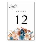 Beige en Stustblauw Floral Table Number V2 Kaart (Achterkant)