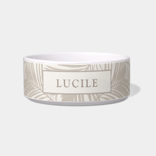 Beige en Tan Tropical Palm Leaf Pet Name Voerbakje