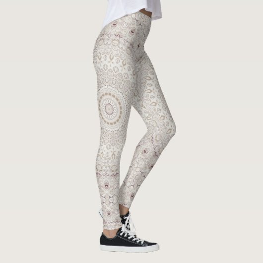 Beige en Taupe Mandala Patroonontwerp Leggings (Rechts)