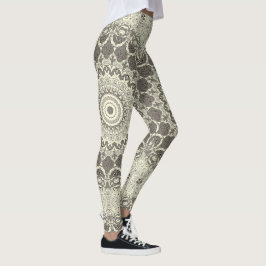 Beige en Taupe Mandala Patroonontwerp Leggings