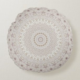 Beige en Taupe Mandala Patroonontwerp Rond Kussen