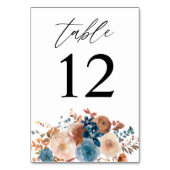 Beige en usty Blue Floral Table Number Kaart (Achterkant)