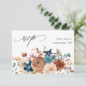 Beige en usty Blue Floral w Meal RSVP (Staand voorkant)