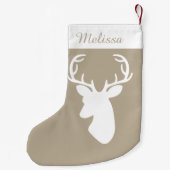 Beige en White Deer Head met aangepaste naam Kleine Kerstsok (Achterkant)