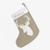 Beige en White Deer Head met aangepaste naam Kleine Kerstsok (Achterkant (Hangend))