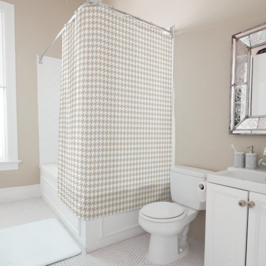 Beige en White Houndstooth Pattern Douchegordijn (In situ)