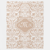 Beige en witte bloemdamast fleece deken (Voorkant)