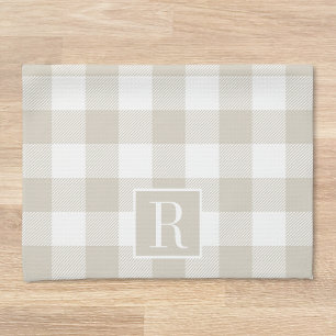 Beige en witte buffelruit cadeau met persoonlijke theedoek