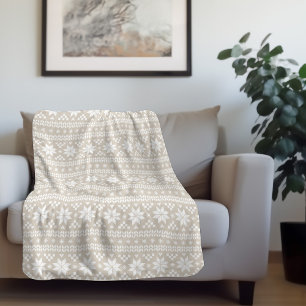 Beige en witte Fair Isle Print   Vakantiedecor Sherpa Deken