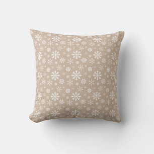 Beige en witte feestelijke winter sneeuwvlok patro kussen