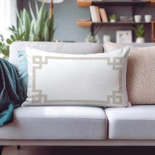 Beige en witte Griekse Key Border Kussen