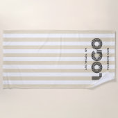 Beige en witte klassieke streep Logo Strandlaken (Voorkant)