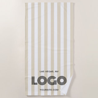 Beige en witte klassieke streep Logo Strandlaken
