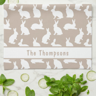 Beige En Witte Konijn Patroon En Naam Pasen Theedoek