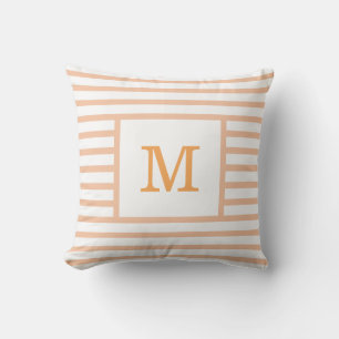 Beige en Witte Stripes Aangepaste monogram katoen Kussen